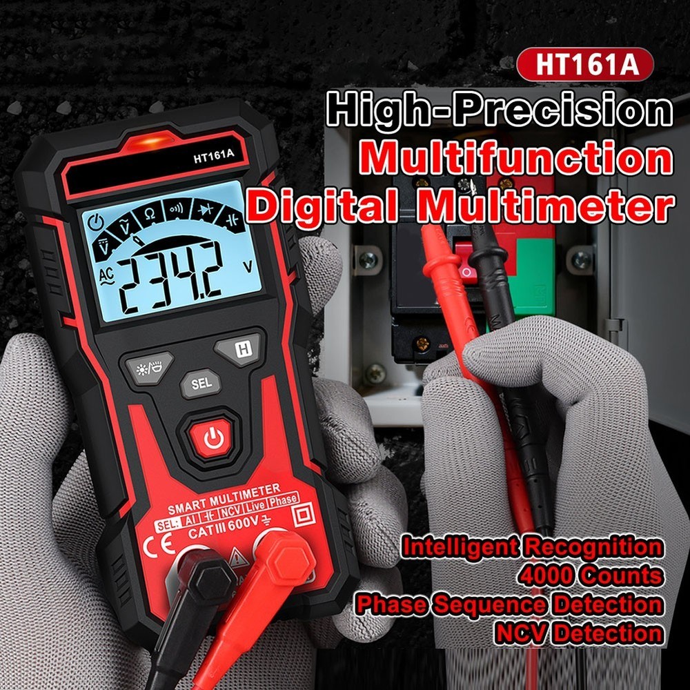 HT161A Auto Range Multimeter 4000 Counts Backlit LCD NCV and Diode Test