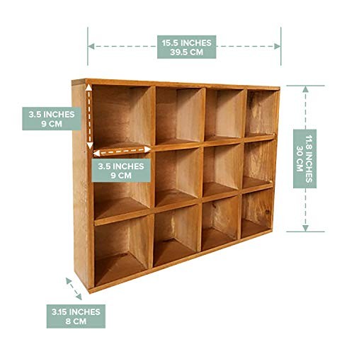 12-Slot Wood Display Cabinet 12 x 15.5 Square Cubby Shelf Organizer -