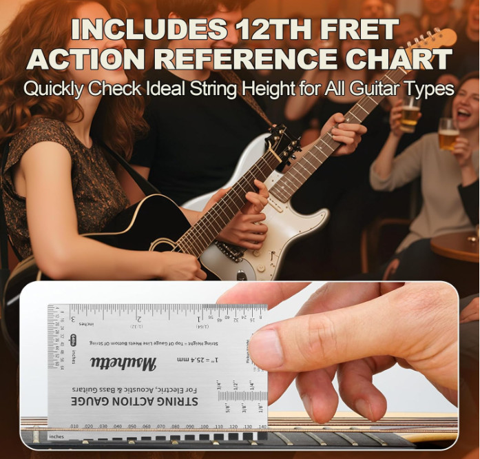 String Action Gauge Ruler, Upgraded Guitar String Height Gauge with Inch