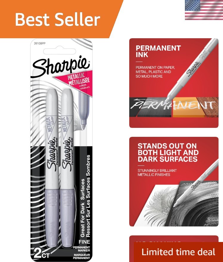 Double the Creativity with 2 Count Metallic Silver Permanent Markers, Quick-Dry