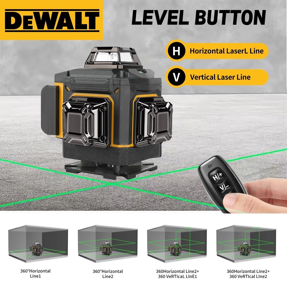 DEWALT 4D 16-Line Green Laser Level – 360° Horizontal & Vertical