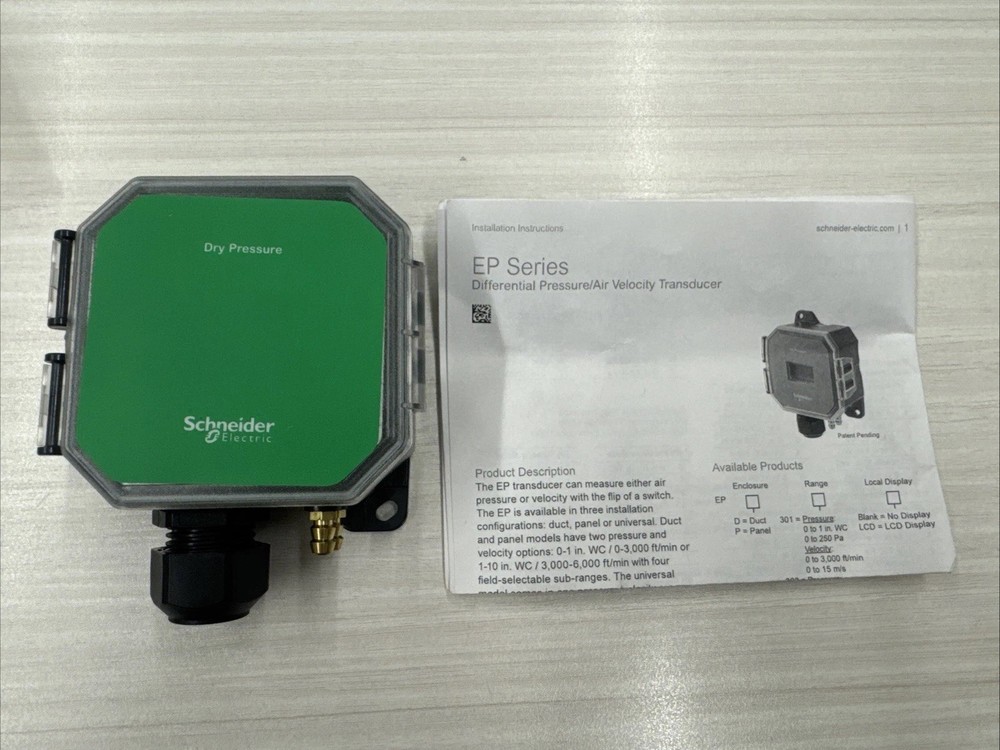 Schneider Electric EPP301 Pressure, Dry, Panel, 0-1” WC, S6 Pressure Sensor