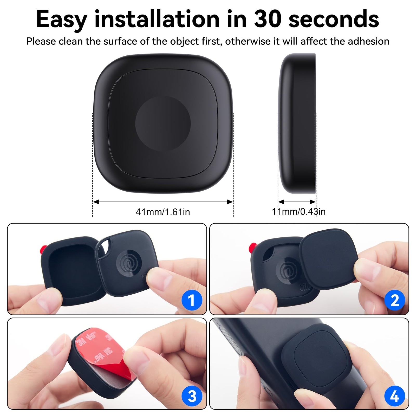 2 Pack for Tile Life360 Mate 2024/2022 Tracker 41 mm Adhesive Sticker, Black