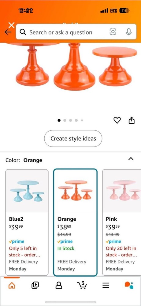 3 Piece Orange Cake Stands