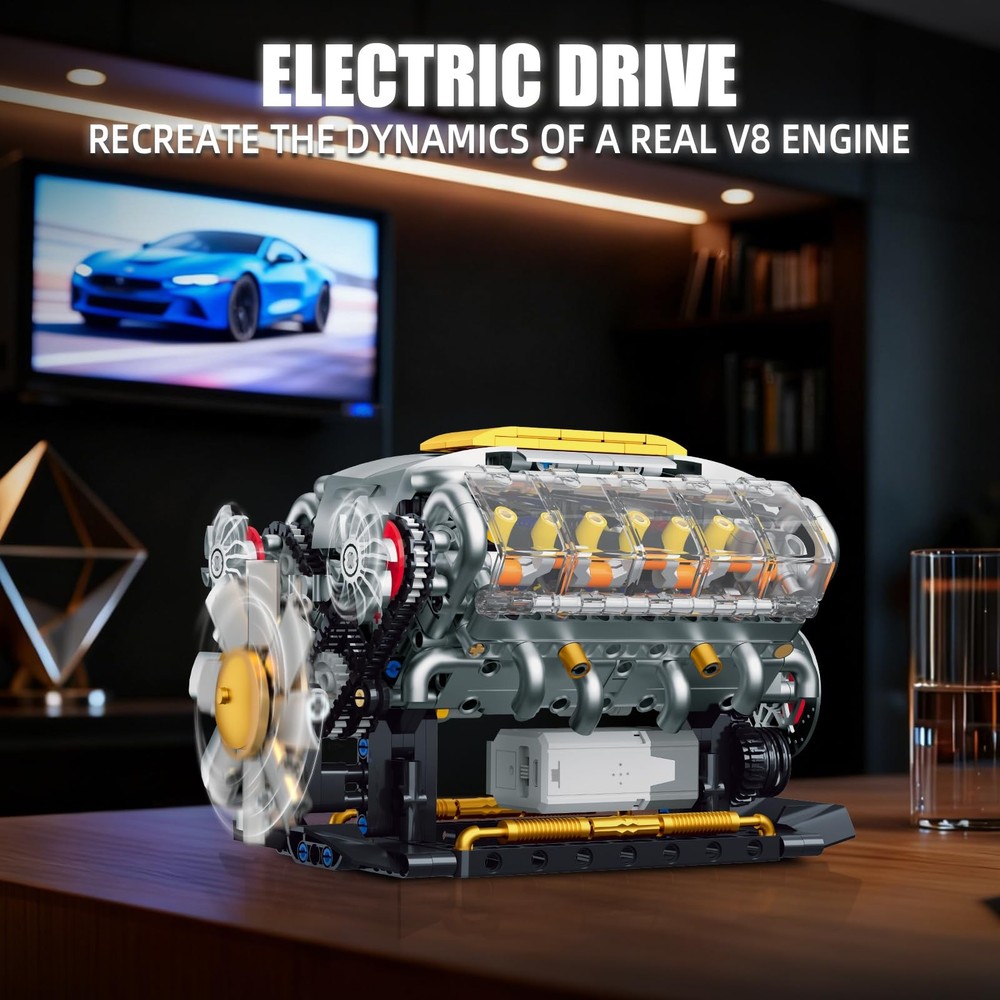 Engine Model Kit V8 Engine Runs Mini Visible Car Motor 703 PCS 14+