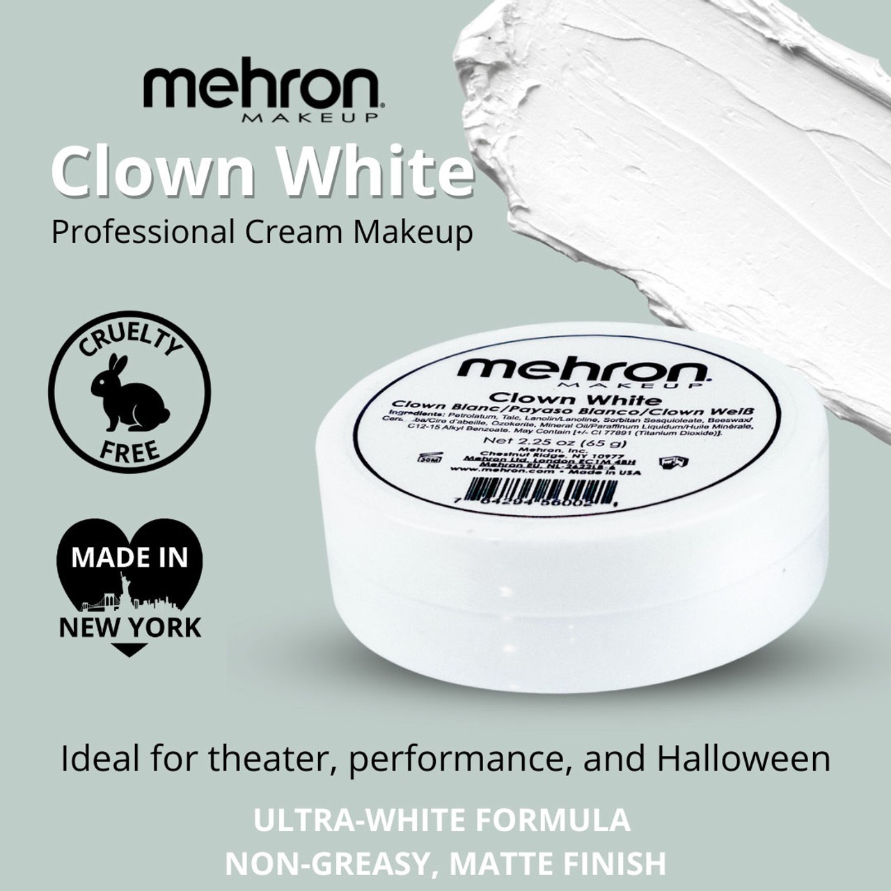 Clown White Face Paint 2.25 oz Costume Stage Theatrical makeup ~ Mehron