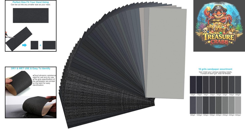 Complete Sanding Solution: 48 PCS Sandpaper Sheets, 120-5000 Grit for Every Need