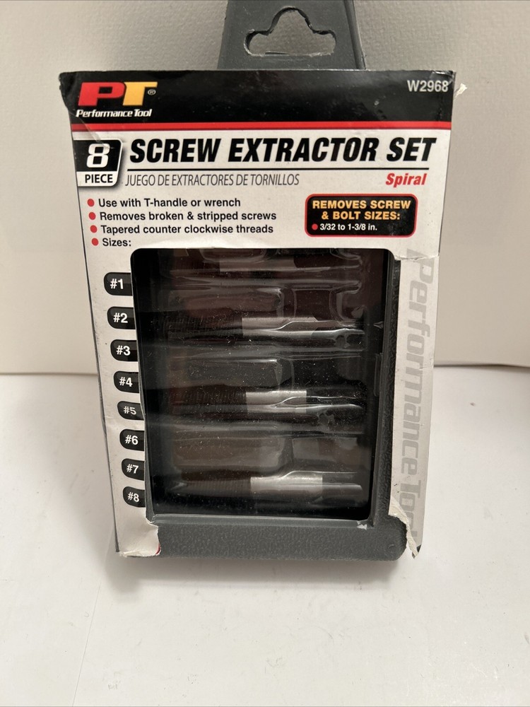Performance Tool W2968 8 Piece Screw Extractor Set, New