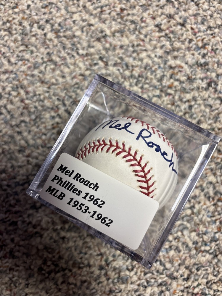 Mel Roach Autographed Baseball & Case, Phillies, OMB