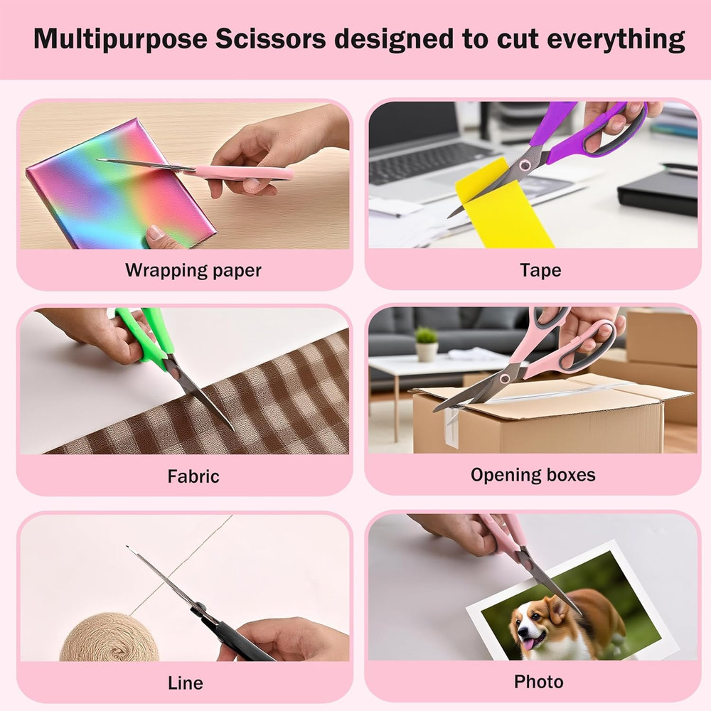 Scissors Set of 6-Pack, 8" All Purpose Scissors Bulk - Thick Sharp Shears for O