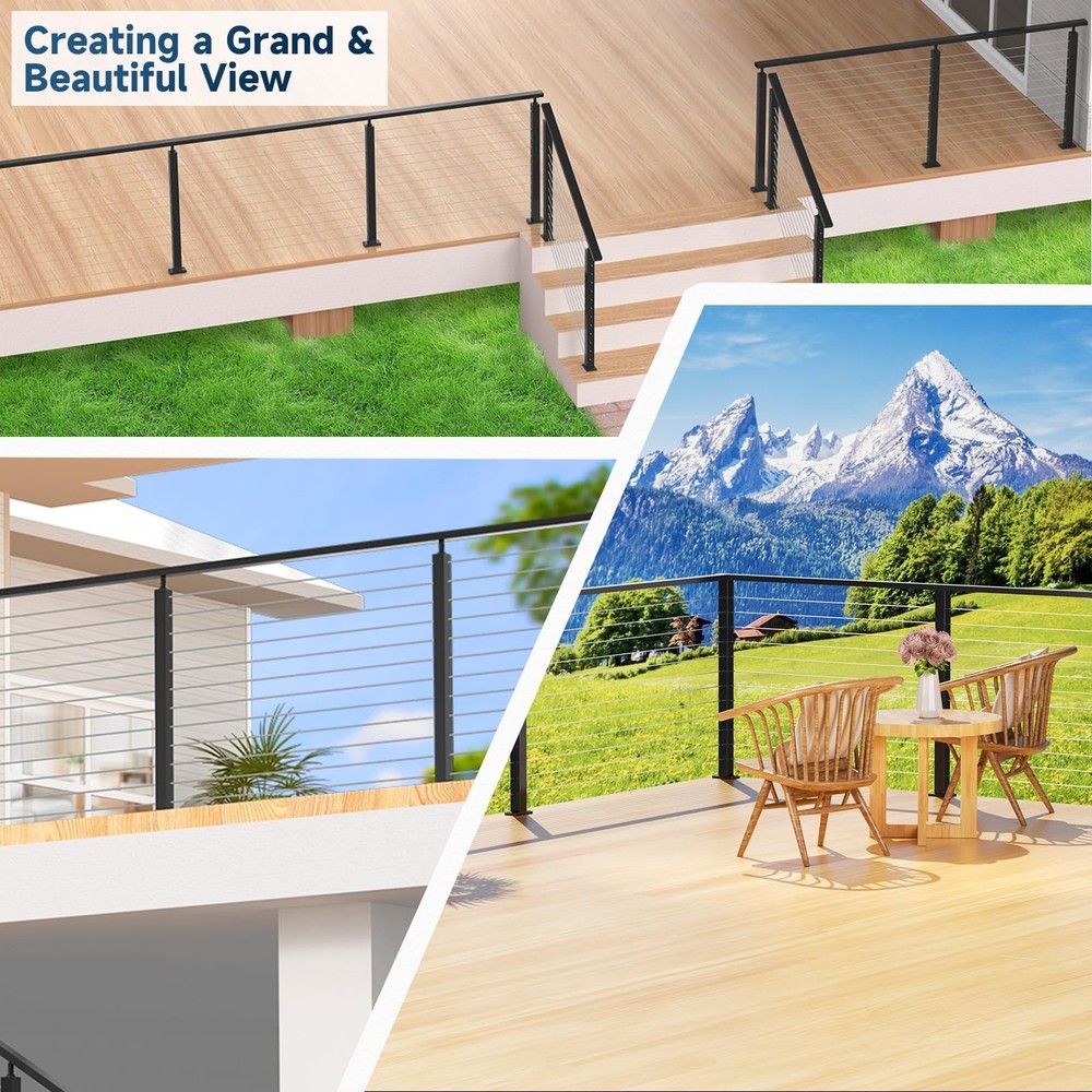 36" Cable Railing Post, Adjustable Top Level Drilled Railing Line Handrail Po...