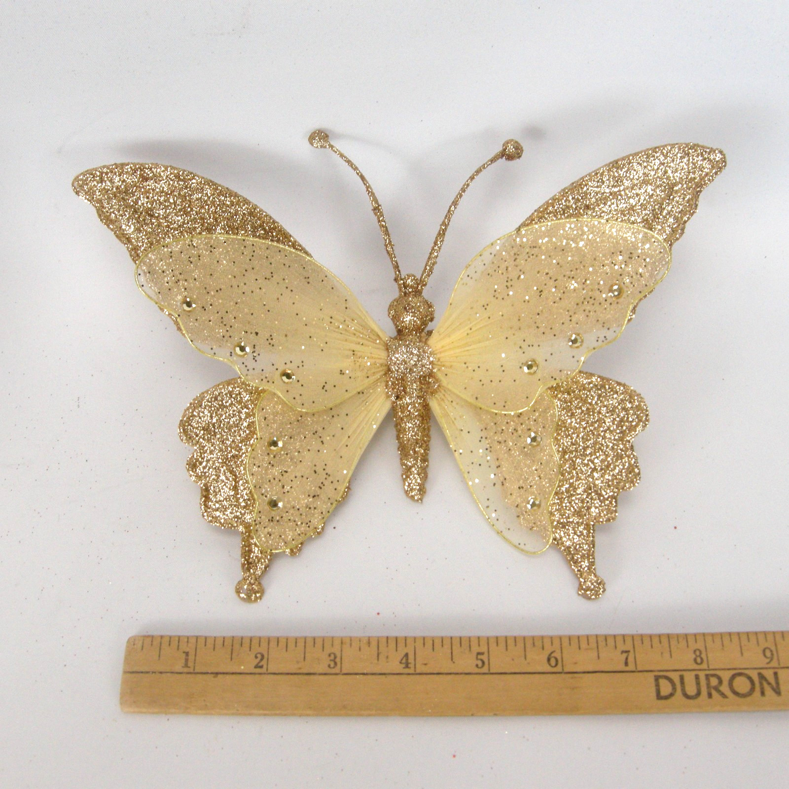 Glittered Gold Butterfly Clip On Craft Decorations Floral 2 Large 4 Medium Set
