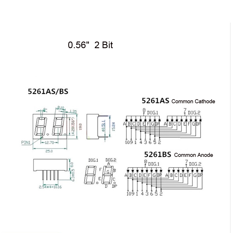 LED Segment Display Digital Tube 0.56" Common Anode/Cathode1/2/3/4Bit 4Bit Clock