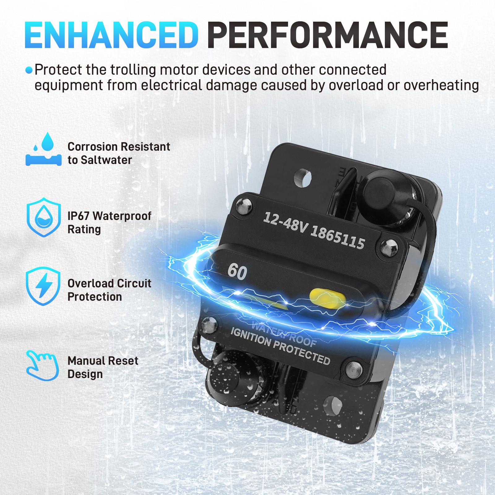 MKR-27 60 AMP Circuit Breaker 1865115 for All Minn Kota Trolling Motors 12-48V