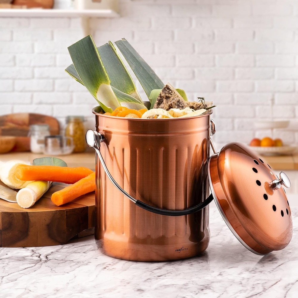 Stylish Stainless Steel Compost Bin - 1.3 Gallon Capacity