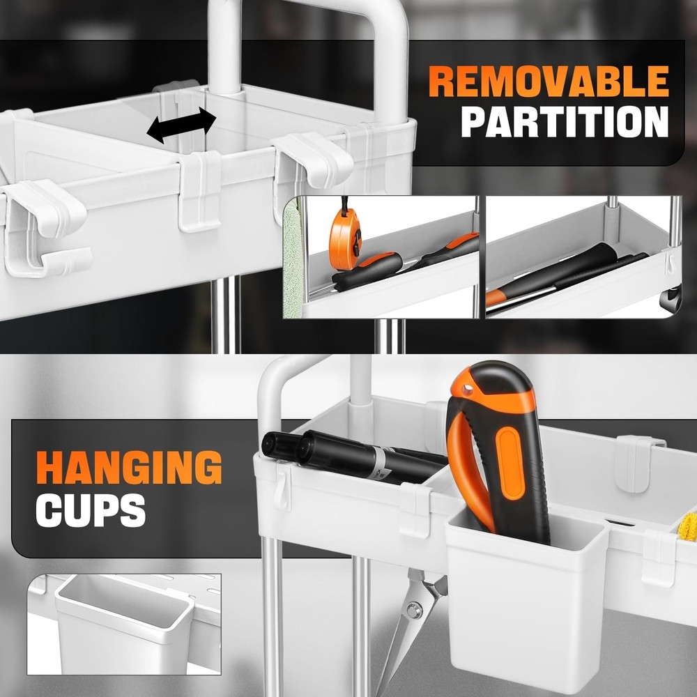 3 Tier Slim Rolling Cart with Handle, Multifunction Utility Storage Rolling C...