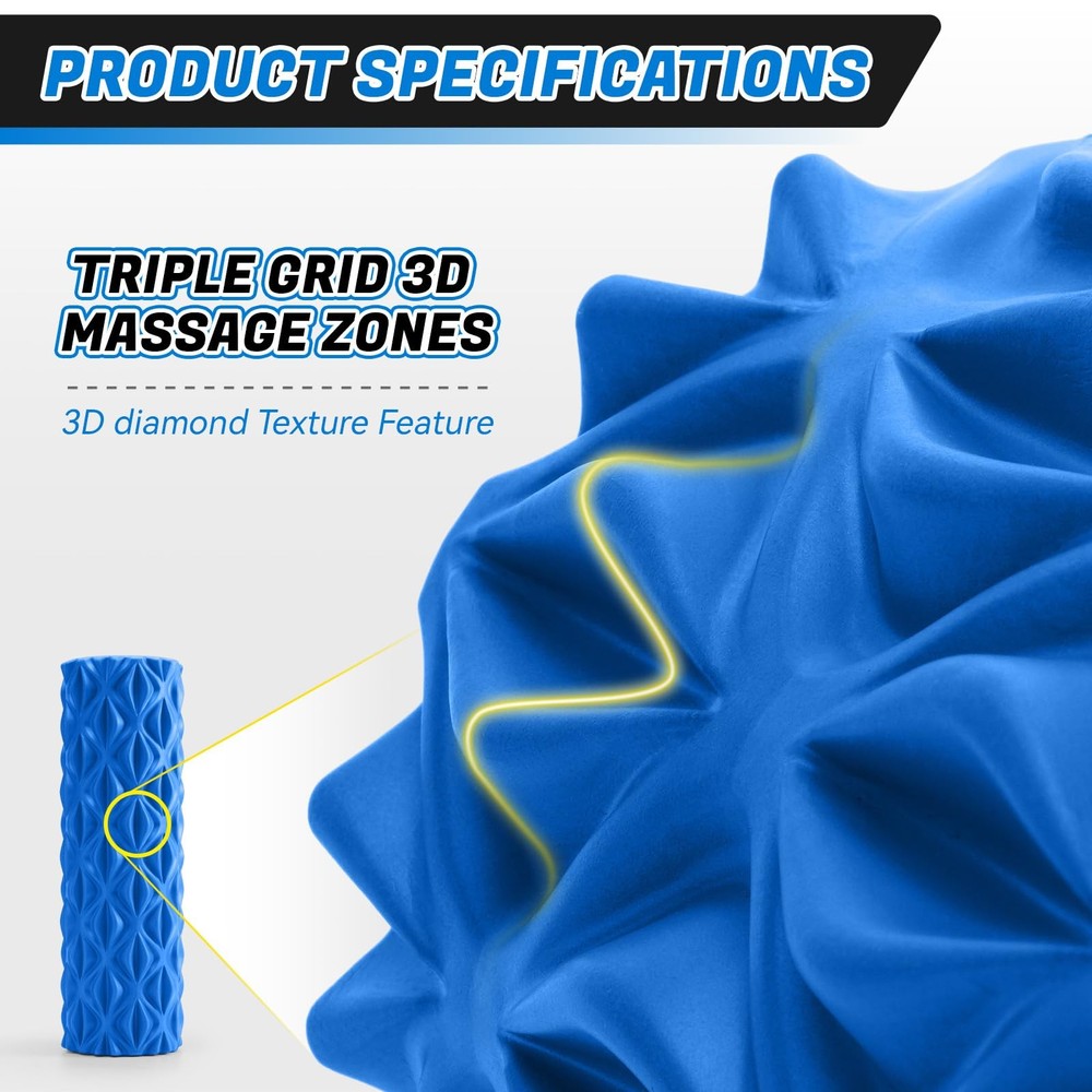 Foam Roller for Deep Tissue Massager, 15" High Density Exercise Patented Roll...