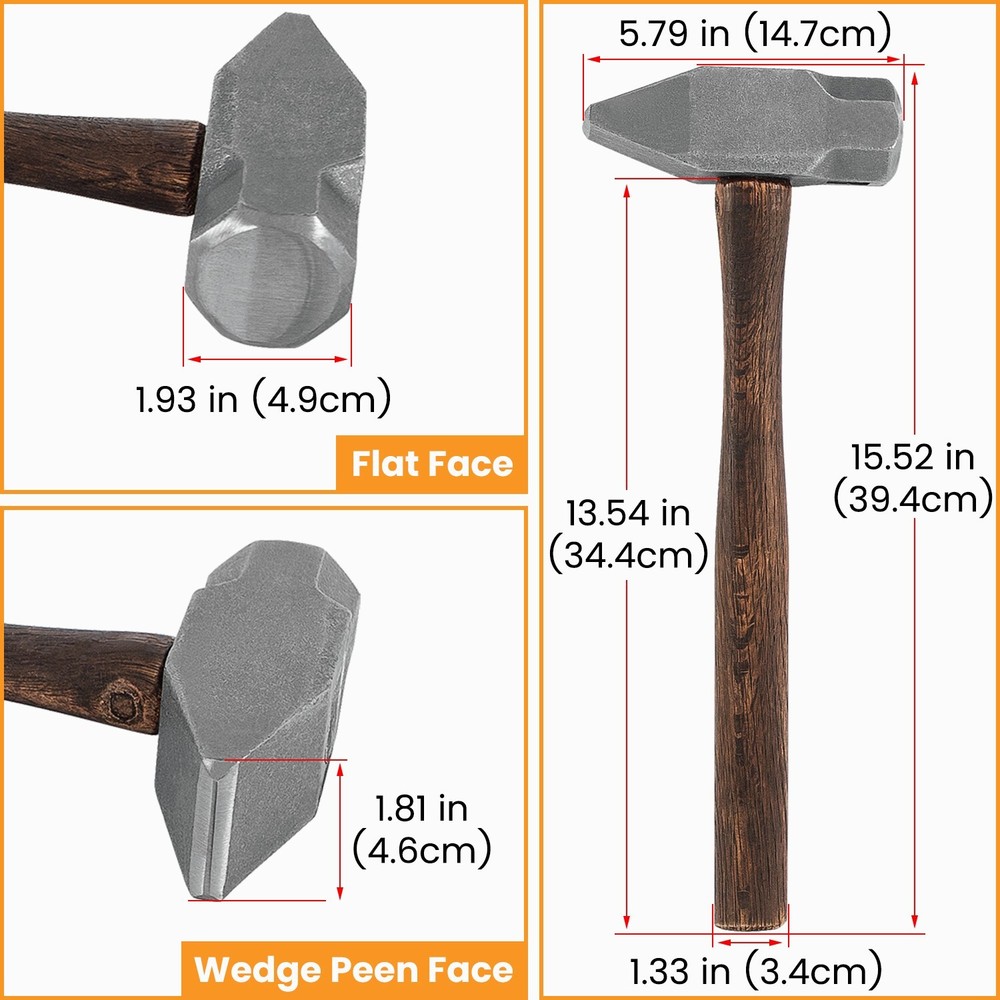 4 lb Blacksmith Hammer Cross Peen Engineer Handmade Knife Making Forge Farrier