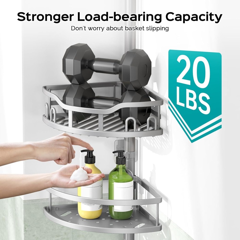 Rustproof Corner Shower Caddy - 4-Tier Adjustable Tension Pole Organizer