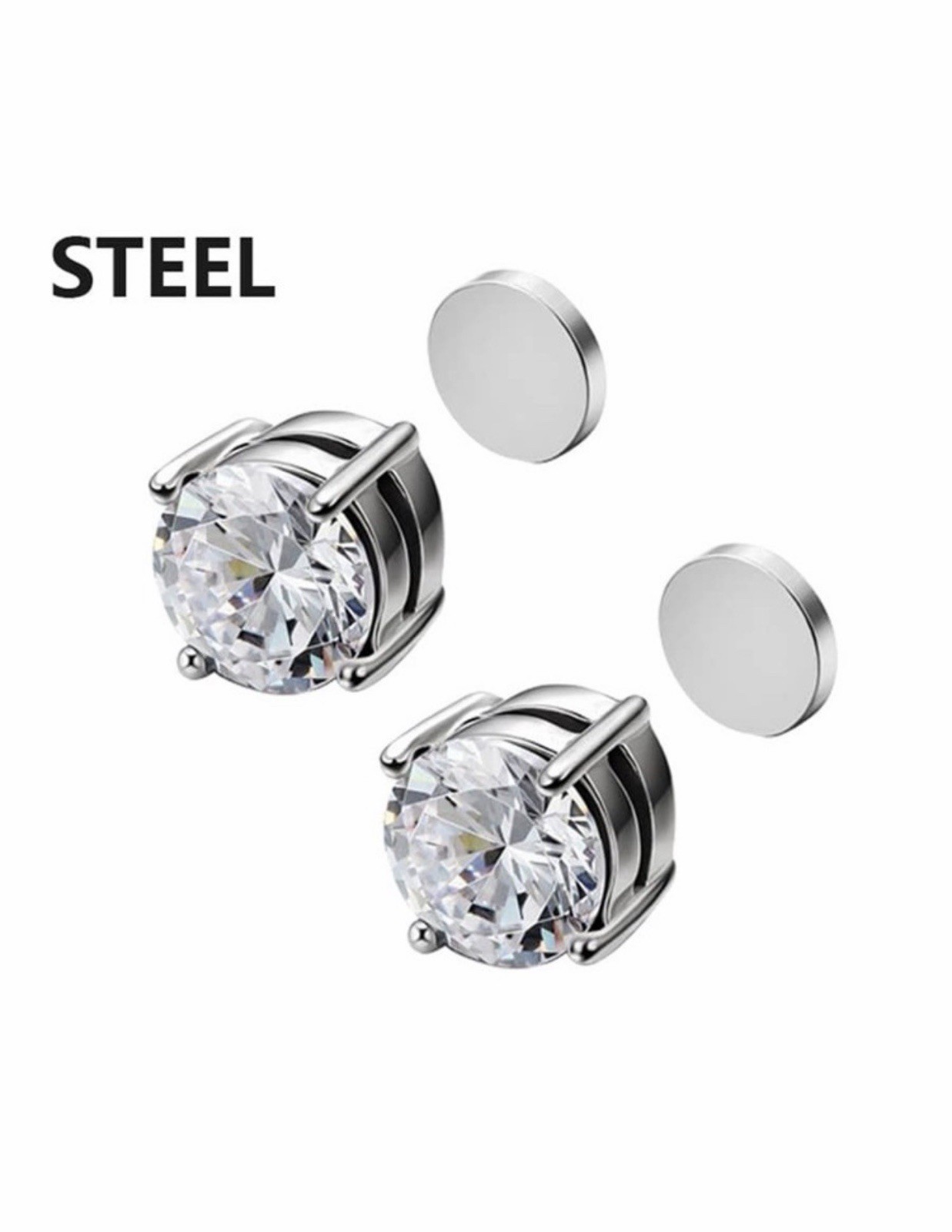 Magnetic Stud Earrings Non Piercing Simulated Zirconia Round Clip Jewelry