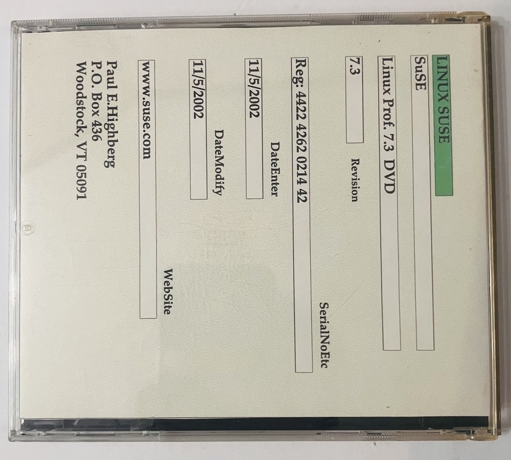 SuSE Linux Professional 7.3 DVD Install Disc | Vintage Linux OS | Tested | 2002