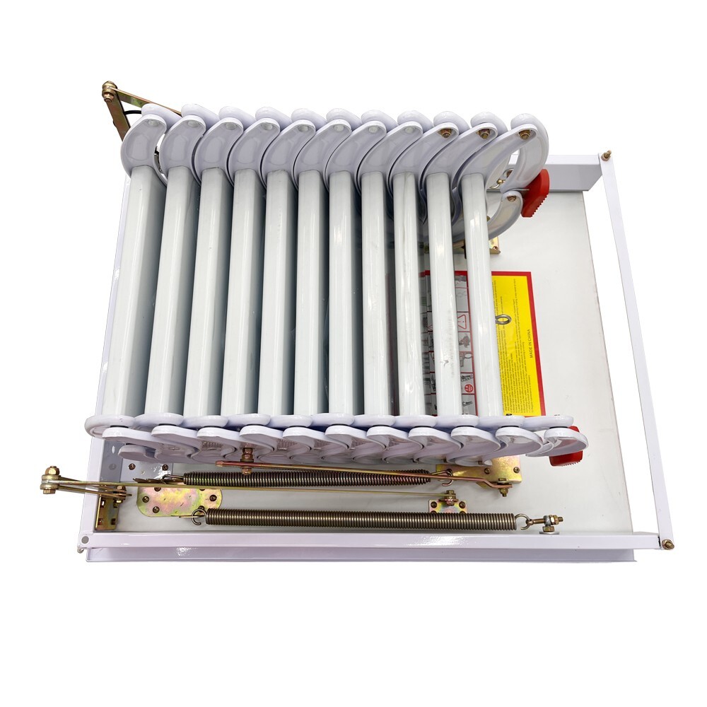 White Attic Ladder Loft Wall Folding Stairs 9.18ft Side-Mounted Pull Down Ladder