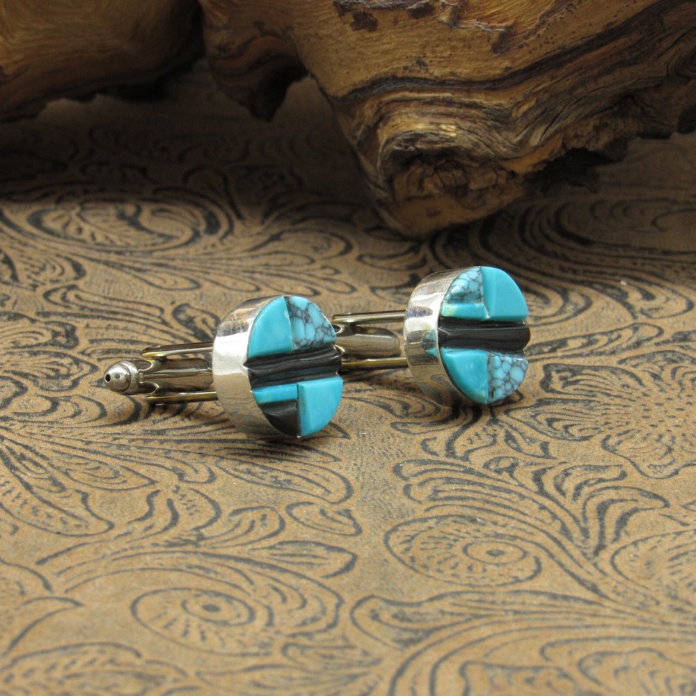 Turquoise Jet Inlay Sterling Silver Cufflinks