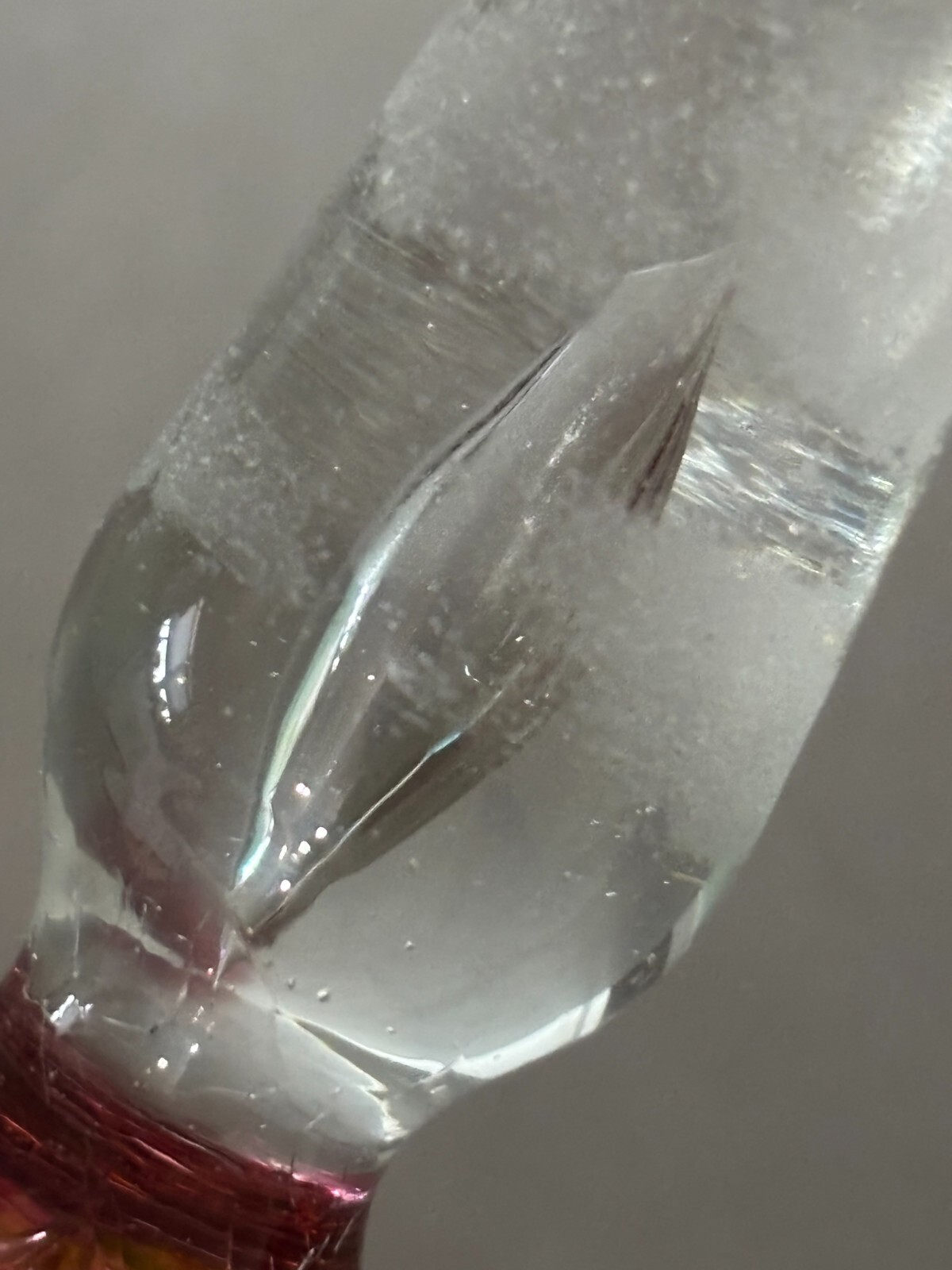 VTG Rainbow Ruffled Glass Crackle Decanter & Stopper Red Clear Rigaree Free Ship