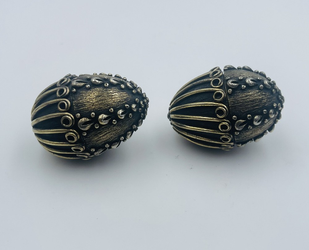 Antique Pair Sterling Silver Ornate Egg Shaped Heavy Pill Boxes