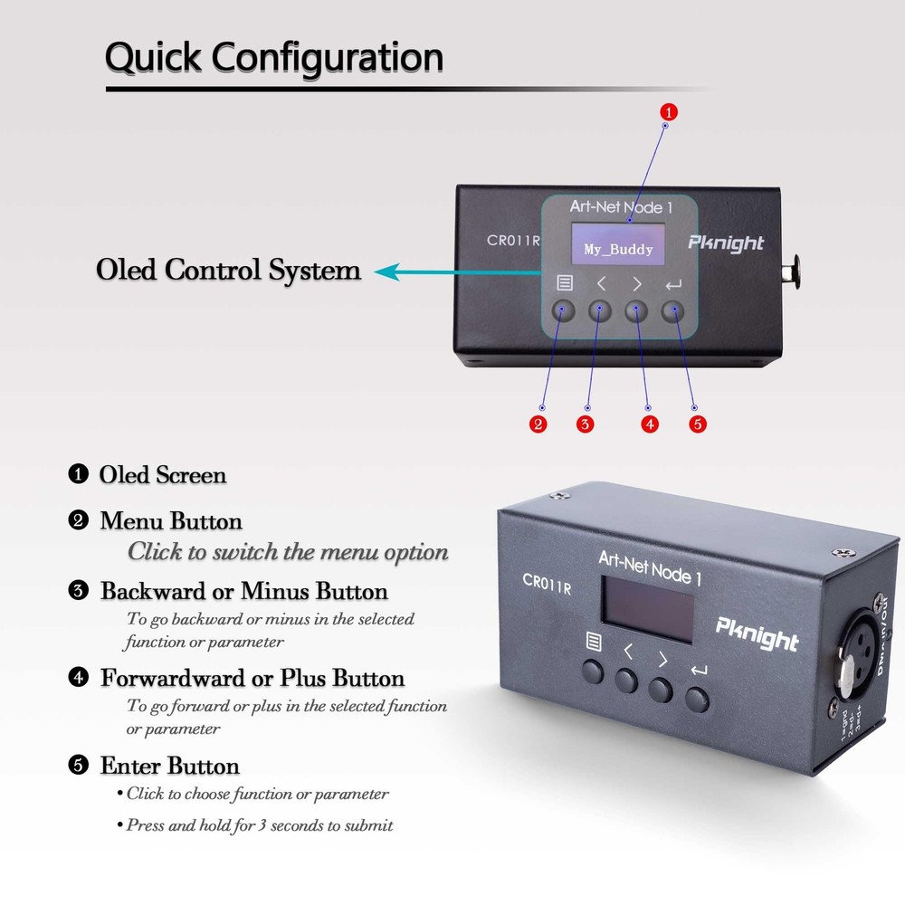 ArtNet DMX Ethernet Lighting Controller Interface, 3-Pin XLR, 1-Universe Bi-d...