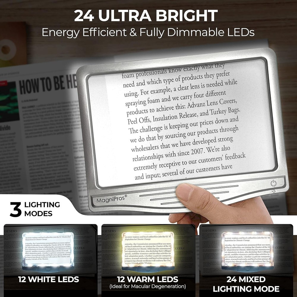 Versatile LED Page Magnifier for Low Vision: 3X Magnification & Adjustable Light