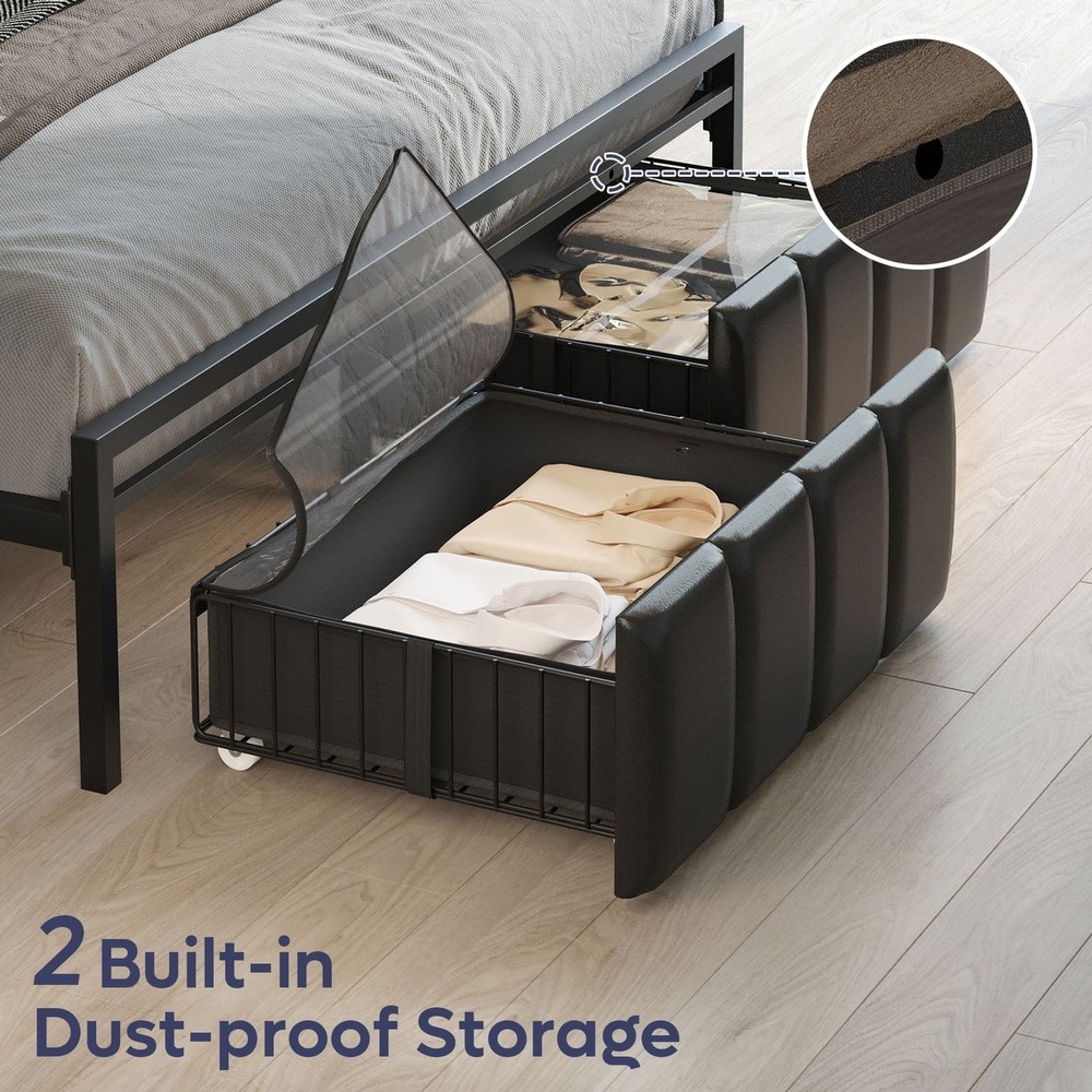 Bestier Queen Platform Bed with PU Leather Headboard