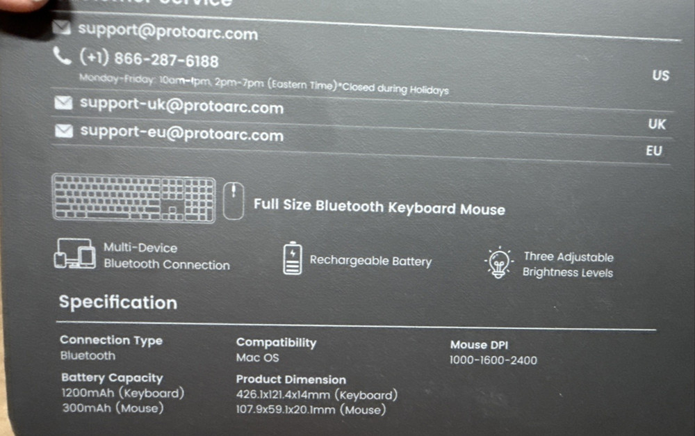 ProtoArc Backlit Bluetooth Keyboard and Mouse Combo, Full Size Wireless, KM100-A