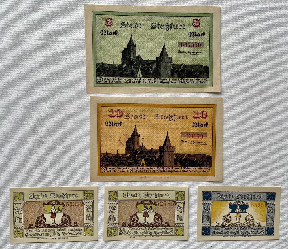 5 X GERMAN NOTGELD  FROM STAKFURT