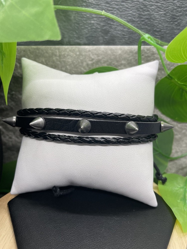 Leather Punk Bracelet Stackable Adjustable Tie New Free Ship B1717
