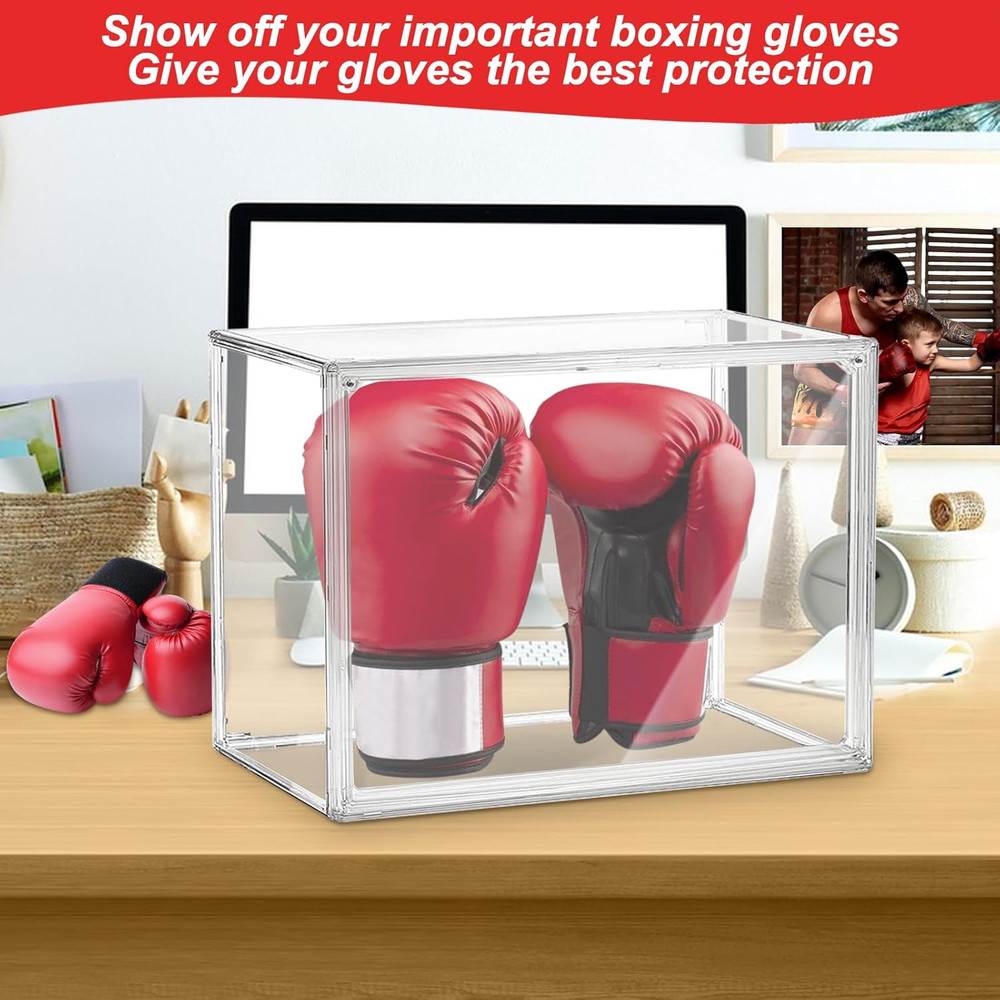 Clear Boxing Glove Display Case - Self-Assembly, UV-Protected With Black Base fo