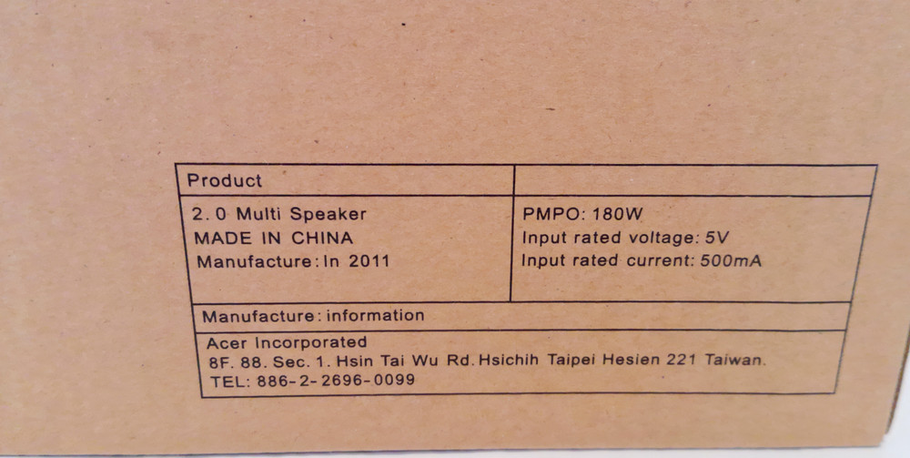 2011 Acer Wired Computer Speakers 2.0 Multi Speaker Black Never Used New