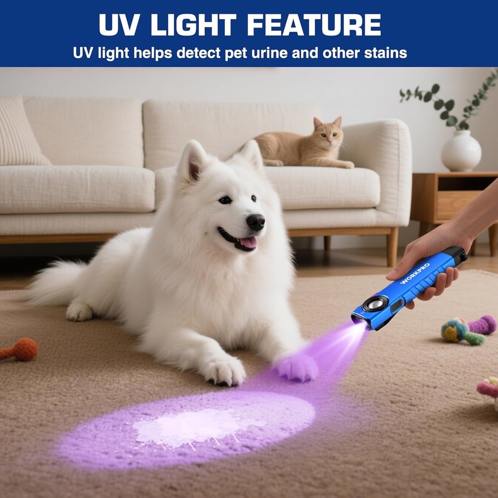 WORKPRO Rechargeable LED Work Light 600 Lumens Flat Pocket Flashlight w/UV Light