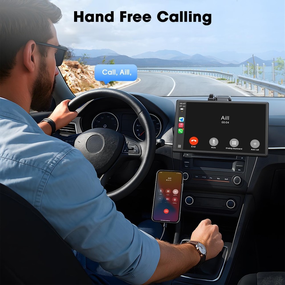 9" Wireless CarPlay & Android Auto Screen with Bluetooth Voice Control Portable
