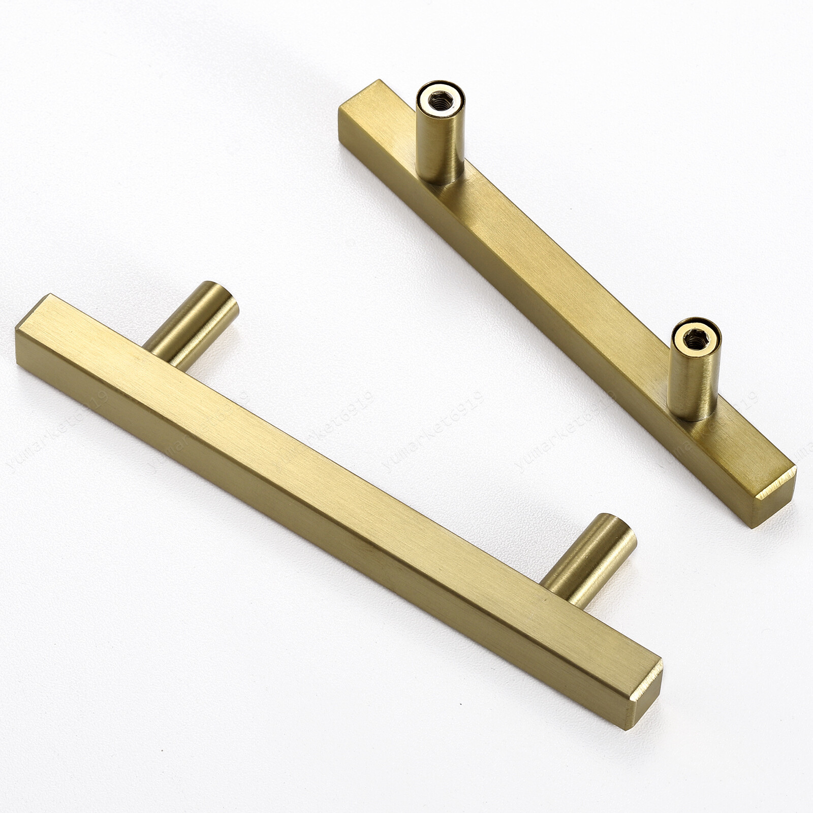 Stainless Steel Kitchen Square Cabinet Handles Brushed Gold T-Bar Drawer Pulls