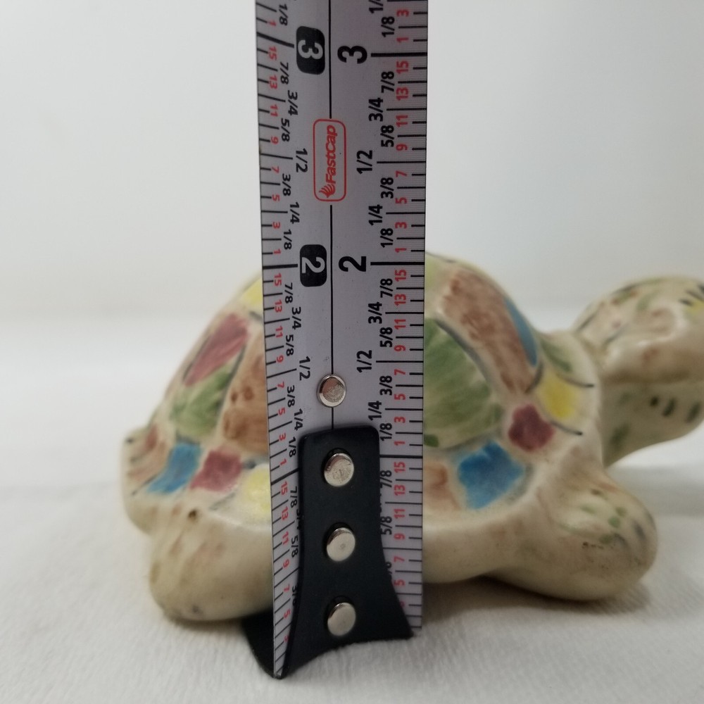 Turtle Figurine Patchwork Pastel Ceramic Tortoise Hand Painted 1970s Vtg