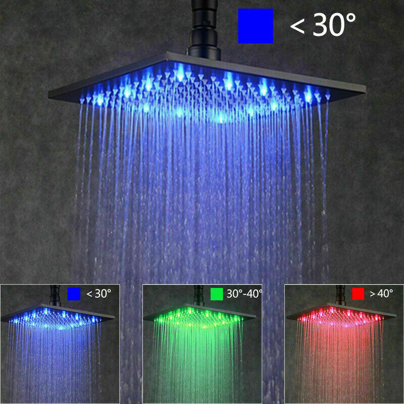 Luxury Black Thermostatic 16'' Rainfall LED Shower Head Combo Set Massage System