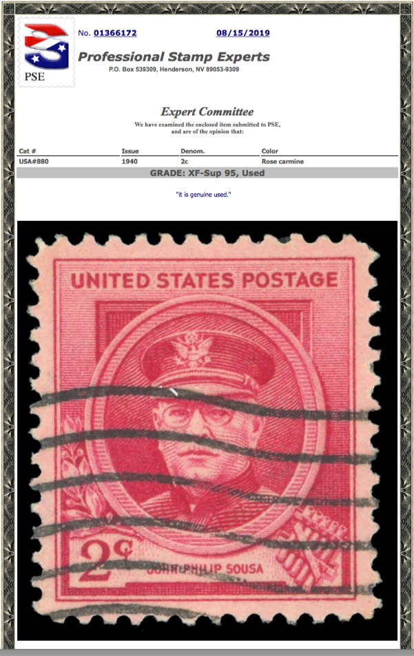 #880 Used, PSE Graded 95, Cert # 01366172