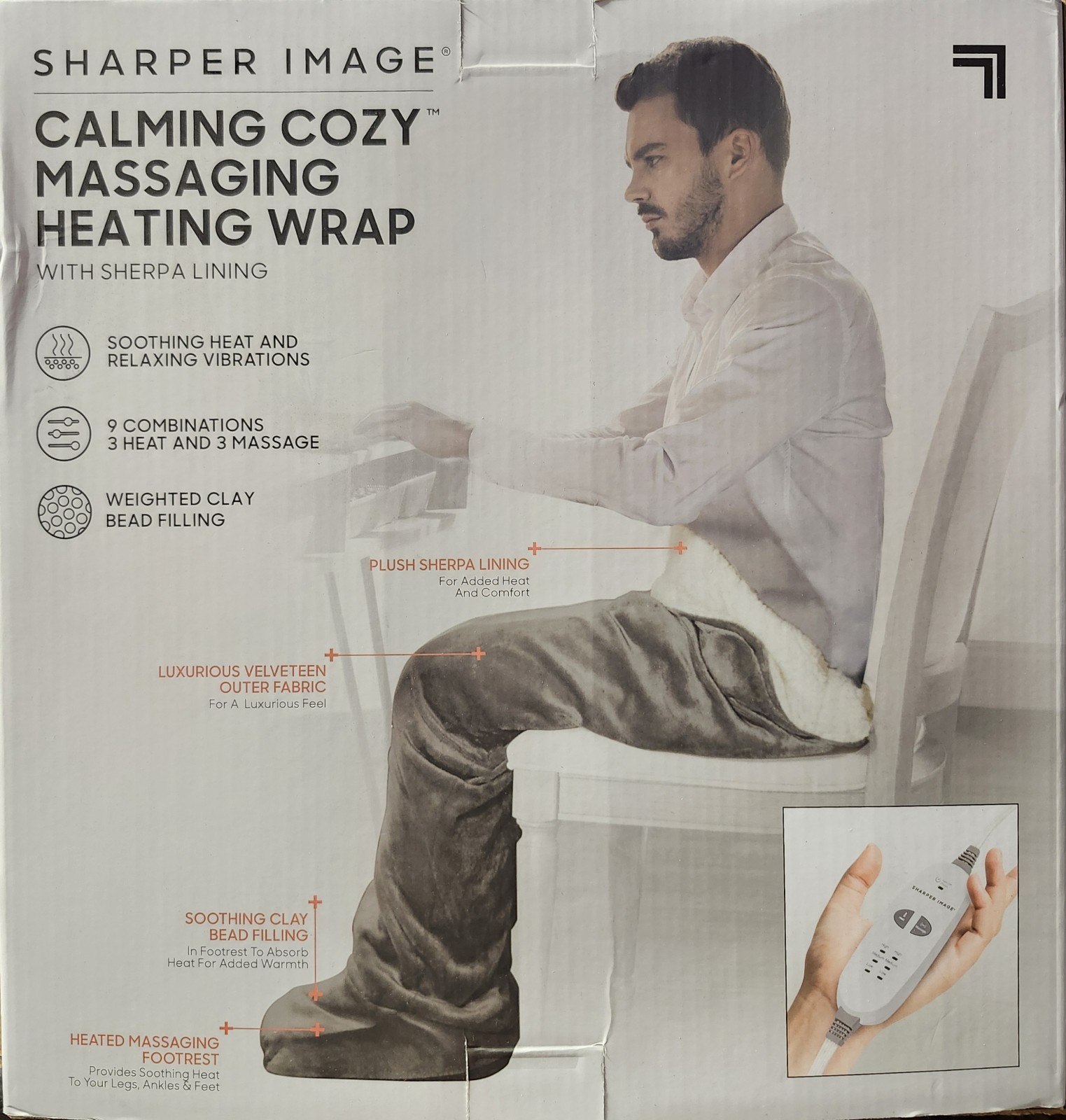 Sharper Image Gray Calming Cozy Massage Heating Wrap Sherpa Lining Blanket