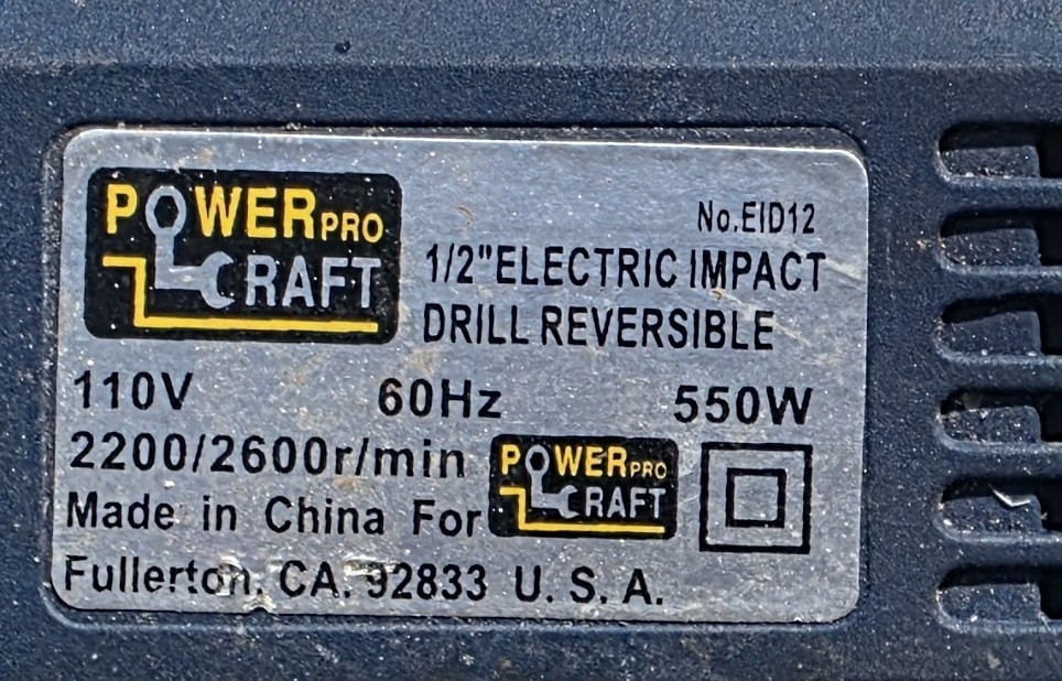 Power Pro Craft 1/2 Electric Impact Drill Reversible