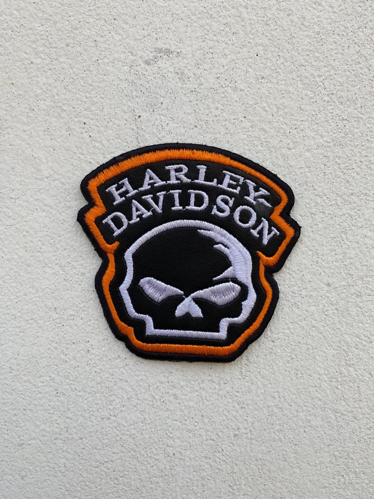 Harley-Davidson Motorcycle Jacket Skull Patch White with Orange Embroidery