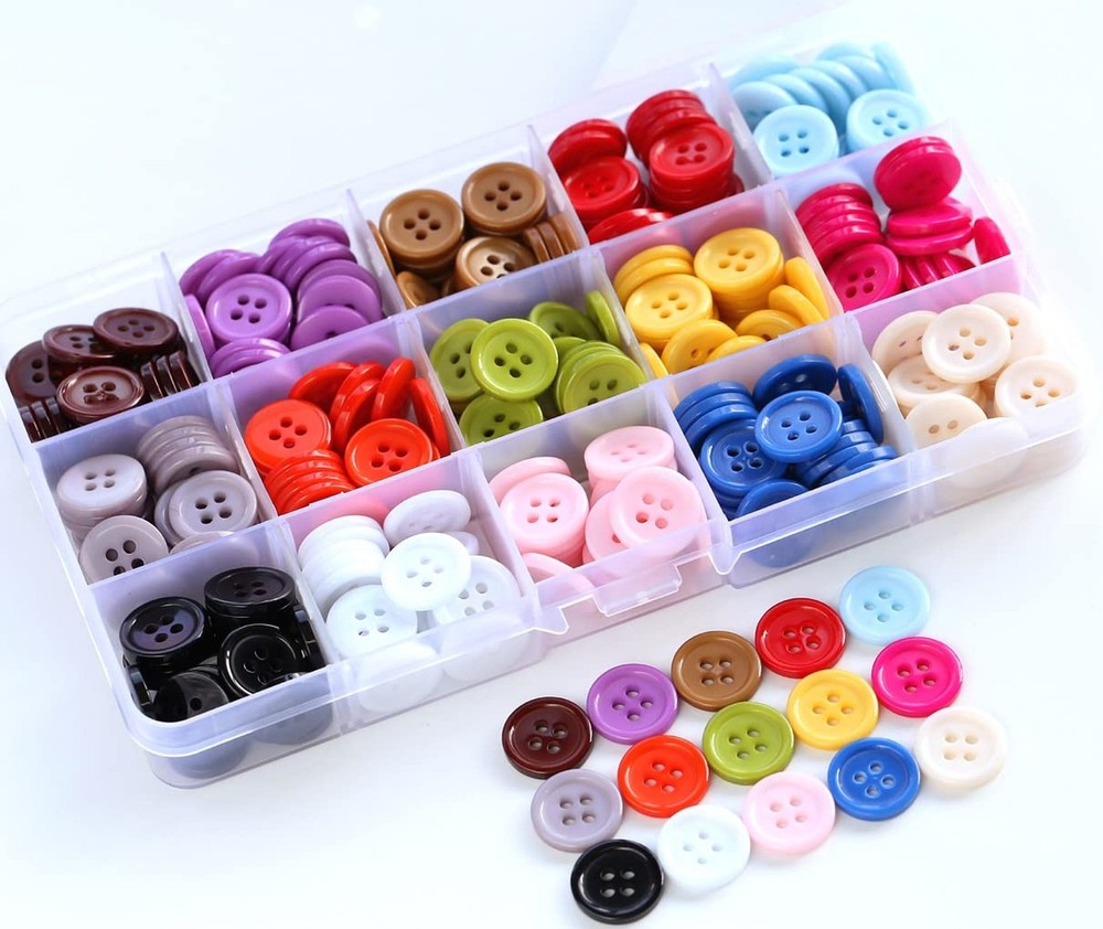 5/8 Inch (15mm) 15 Colors Assorted Buttons for Sewing Flatback Button Multico...