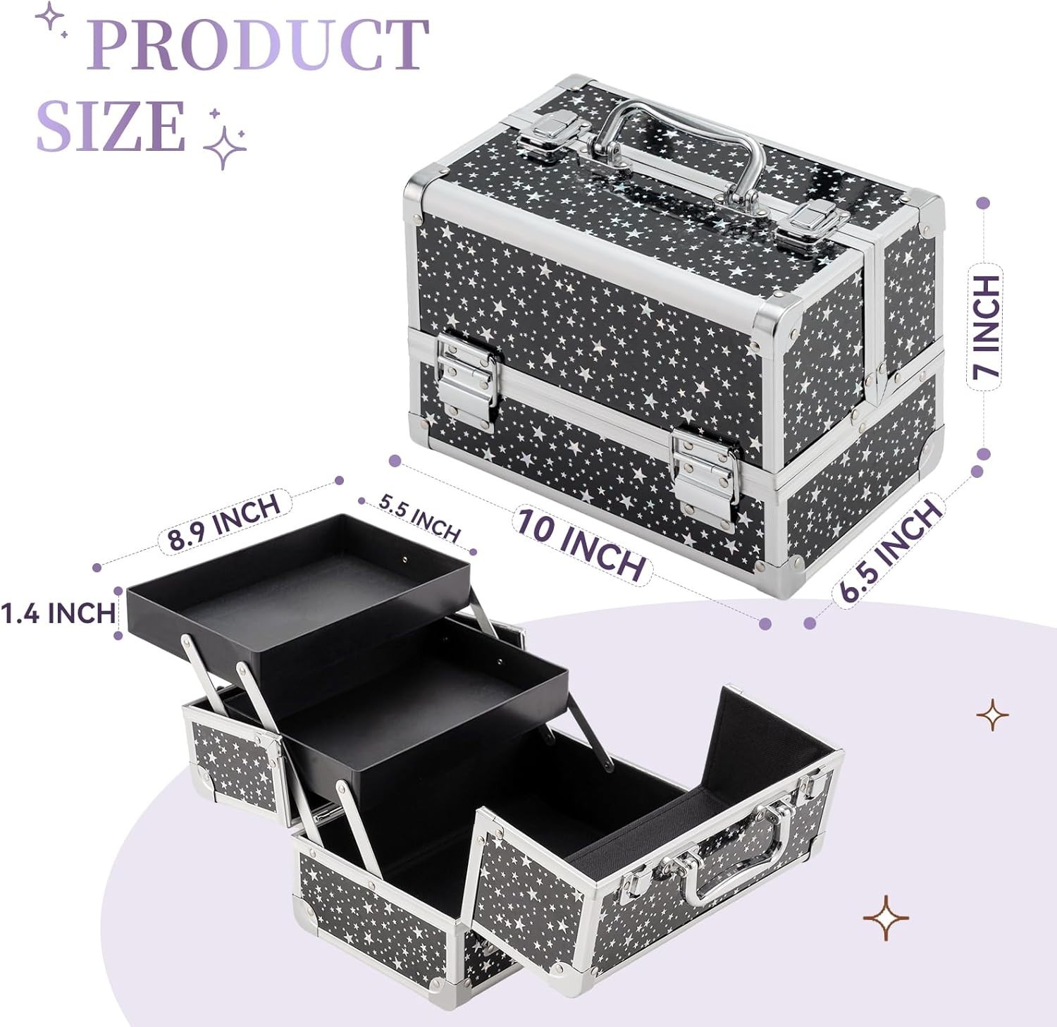 Portable Makeup Supply Train Case Cosmetic Organizer 2-Tier Storage Kit Travel