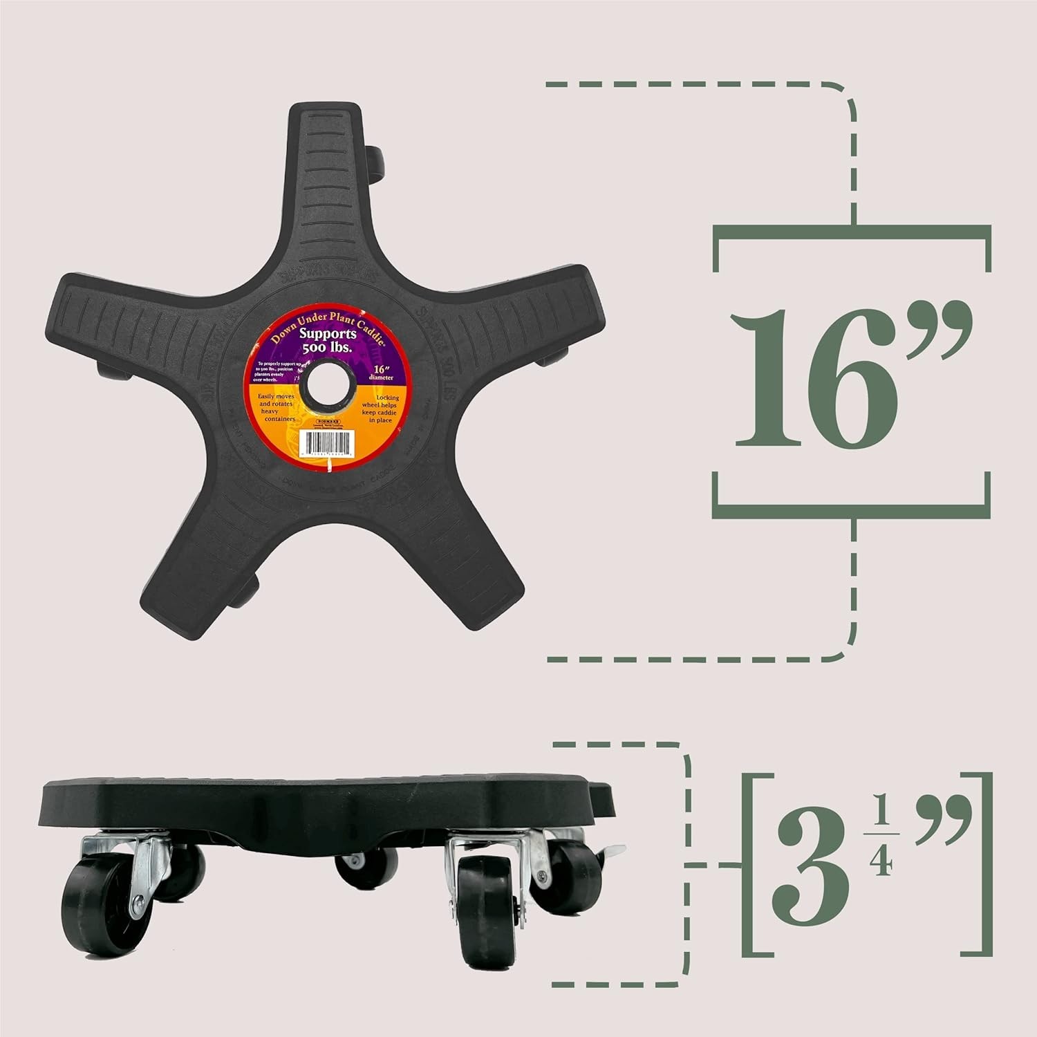 16" Plant Caddie - Heavy-Duty Rolling with Locking Wheels, 500 lb Capacity – ...