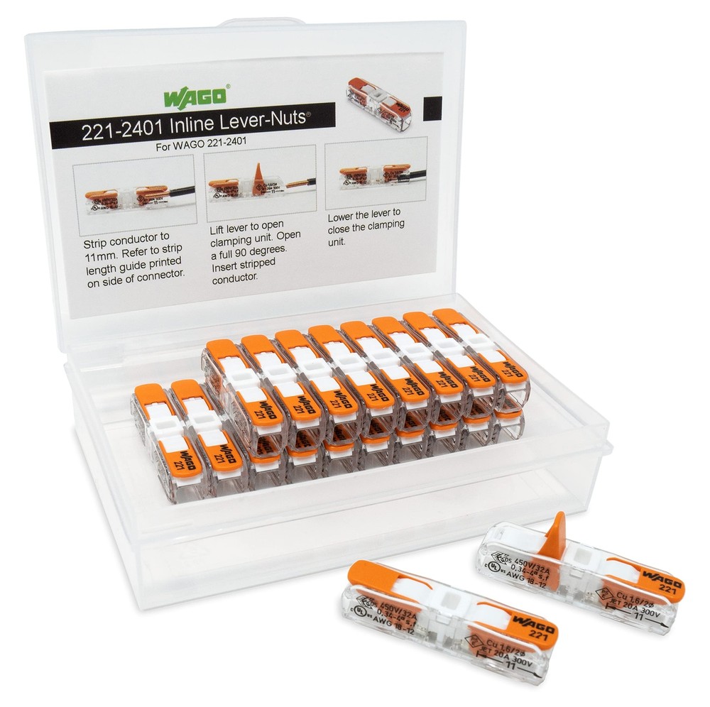WAGO 221-2401 Lever Nuts Compact Splicing Inline Wire Connectors with Case | ...